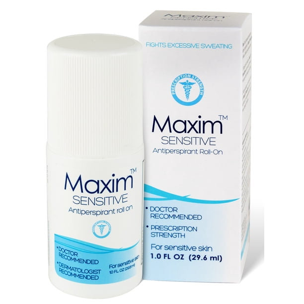Antitranspirante Maxim Sensitive Clinical Strength para hombres y mujeres, sin perfume, eficaz para el sudor y el olor, 1 paquete de 1 fl oz