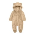 thumbnail image 4 of Povozer Newborn Infant Baby Boys Girls Winter Coat Warm Fleece Hooded Romper Outwear(Khaki,6-9 Months), 4 of 6