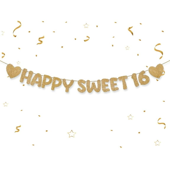 16th Birthday Banner 16th Birthday Party Decorations Happy Sweet 16 Banner Happy 16th Birthday Banner 16th Birthday Party Sign for 16 Years Old Party Decortaions 16th Birthday Decorations, Gold