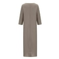 thumbnail image 4 of ShomPort Cotton Linen Dresses for Women 3/4 Sleeve Crew Neck Fashion Casual Loose Beach Dress, 4 of 6