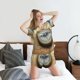 thumbnail image 5 of Fotbe Magnetic Old Compass On World Map Conjunto de Pijama Estampado para Mujer, 2 Piezas, Ropa de Dormir con Camiseta de Manga Corta y Shorts Suaves-Medium, 5 of 6