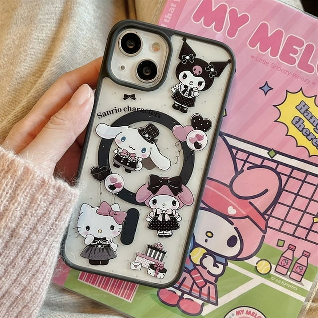 Sanrio Hello Kitty Kuromi Melody Cinnamoroll Magnetic Attraction Stand Case For iPhone 15 14 11 13 12 Pro Max Back Case Wangyu
