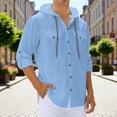 thumbnail image 6 of JTieacloth Summer Linen Long Sleeve Shirt Beach Casual Hooded Shirt Long Sleeve Solid Color Shirt Free Button Down Shirt Blue, 6 of 7