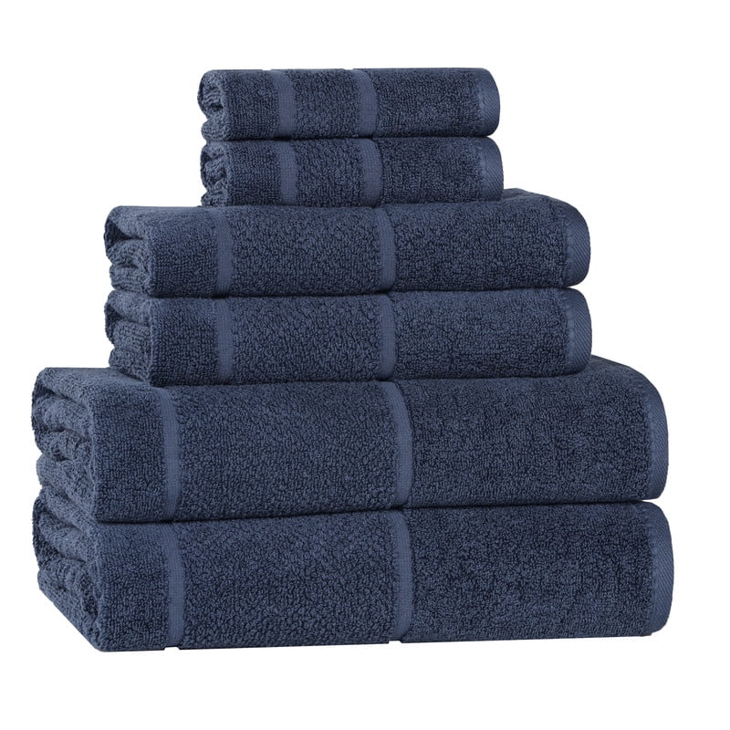 Superior Mile Smart Twist Cotton Medium Weight 6 Piece Towel Set, Ultra Absorbant Towels, Navy Blue