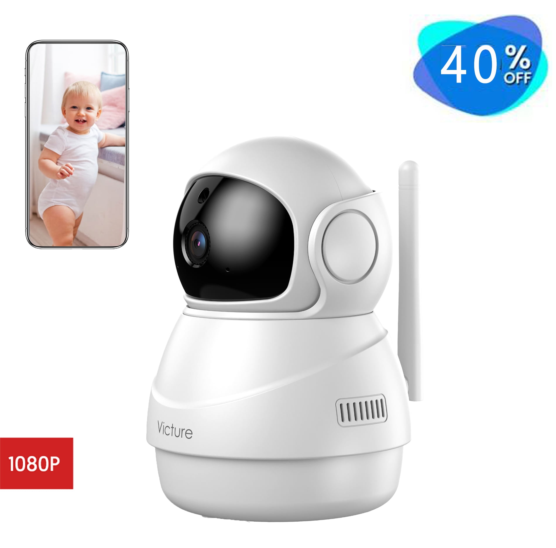 Victure 1080P FHD WiFi IP Camera Baby Monitor with Night Vision Motion Detection 