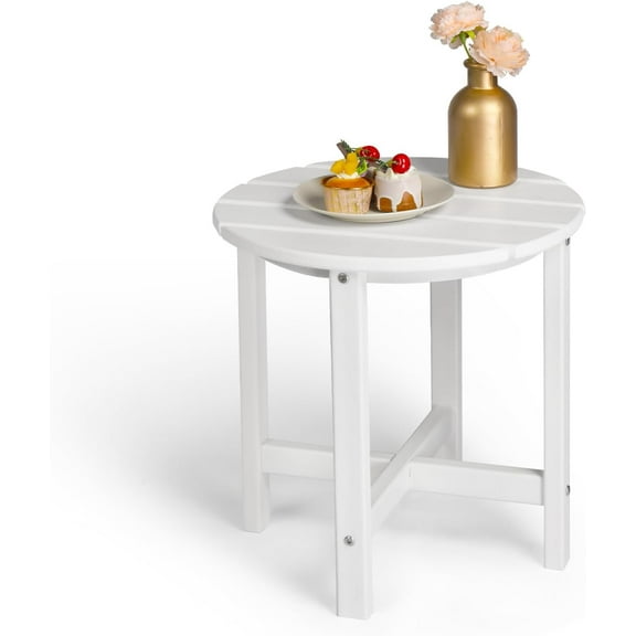 SLSRFD Adirondack Side Table, 18 Inch Round Outdoor End Table, Weather Resistant HDPE Patio Coffee Table for Balcony, Deck, Garden, White
