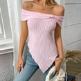 thumbnail image 2 of ABATAB Off the Shoulder Shirts for Women Bow Slim Fit Party Tops Short Sleeve Irregular Hem Trendy Summer Tshirt Blouses, 2 of 7