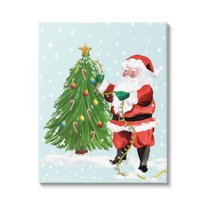Snowy Santa Claus Tree Scenery Holiday Graphic Art Gallery Wrapped Canvas Print Wall Art