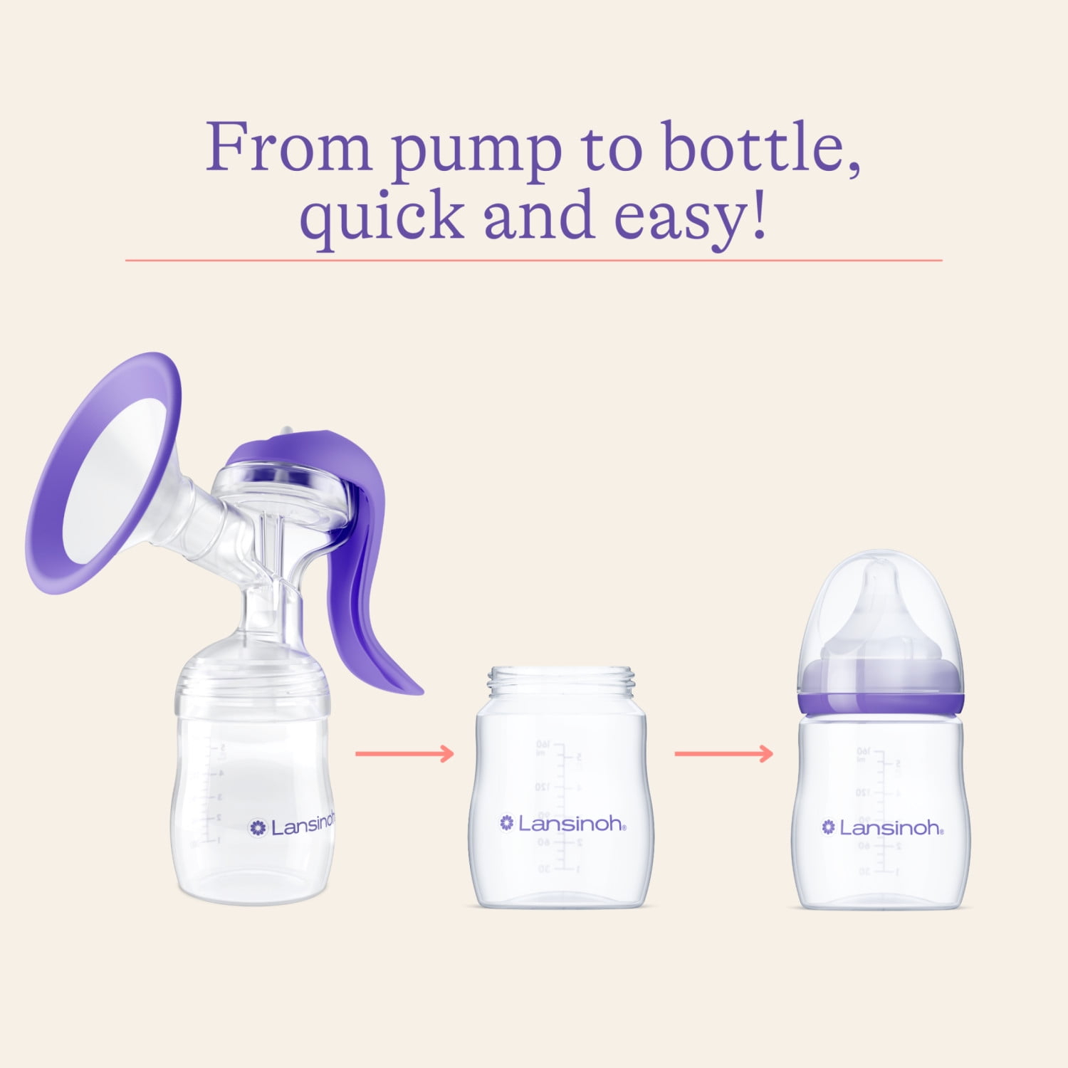 Lansinoh Manual Breast Pump for Breastfeeding, Portable Hand Pump with Bottle Nipple