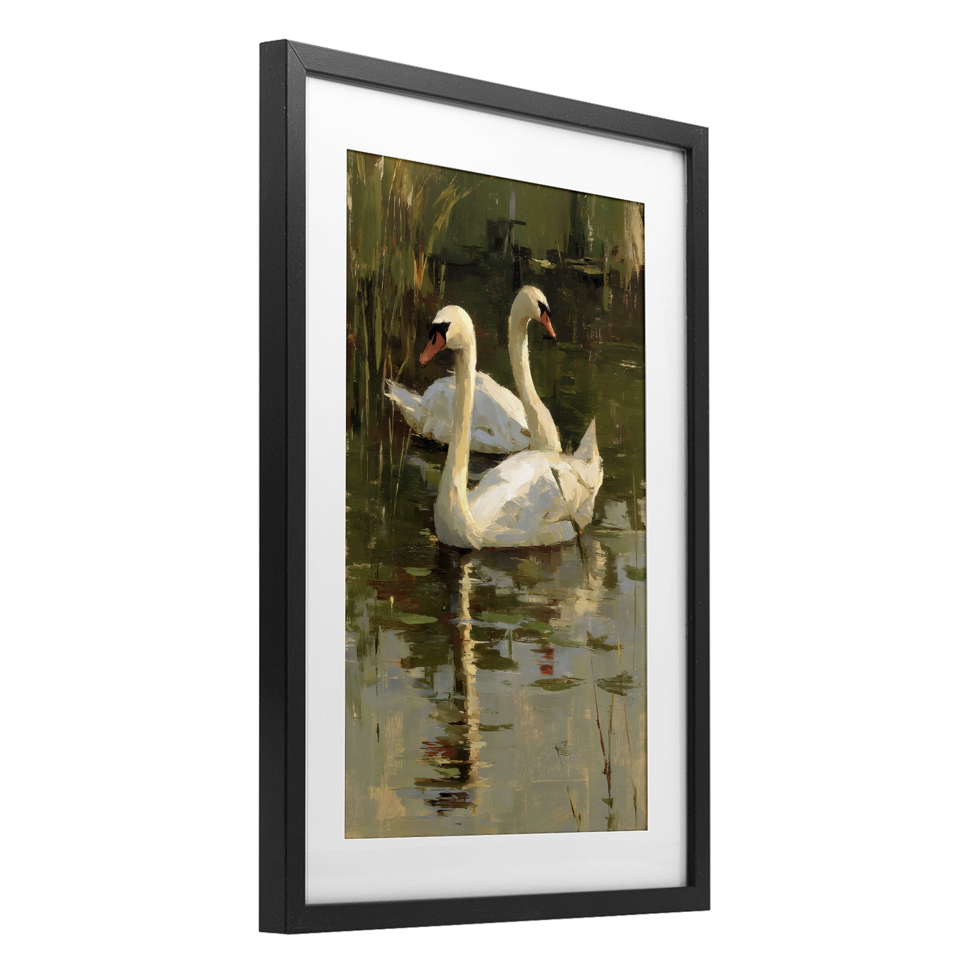 Stupell Industries Swans For A Swim Black Framed Print Under Glass, design by Petal Prints Design