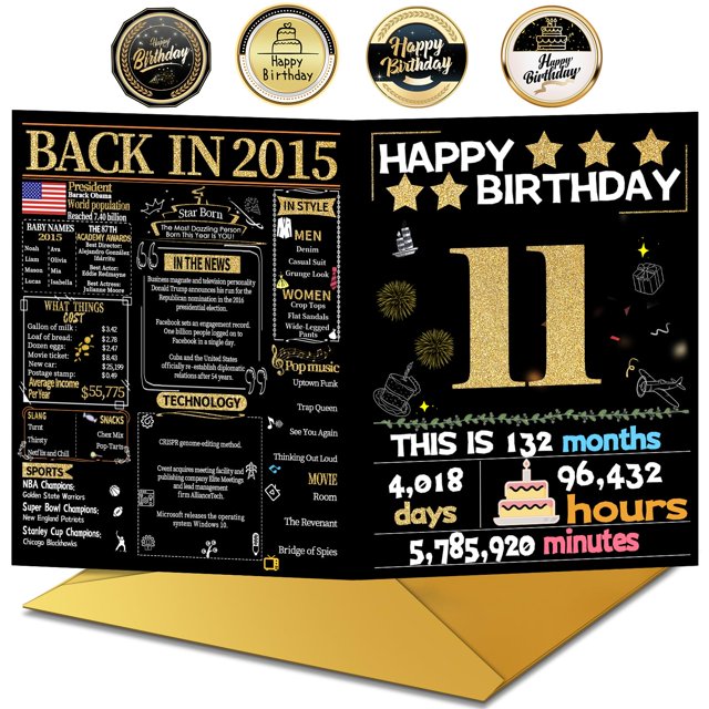 Tarjeta de cumpleaños Joycard para undécimo cumpleaños con sobre, tema 2015