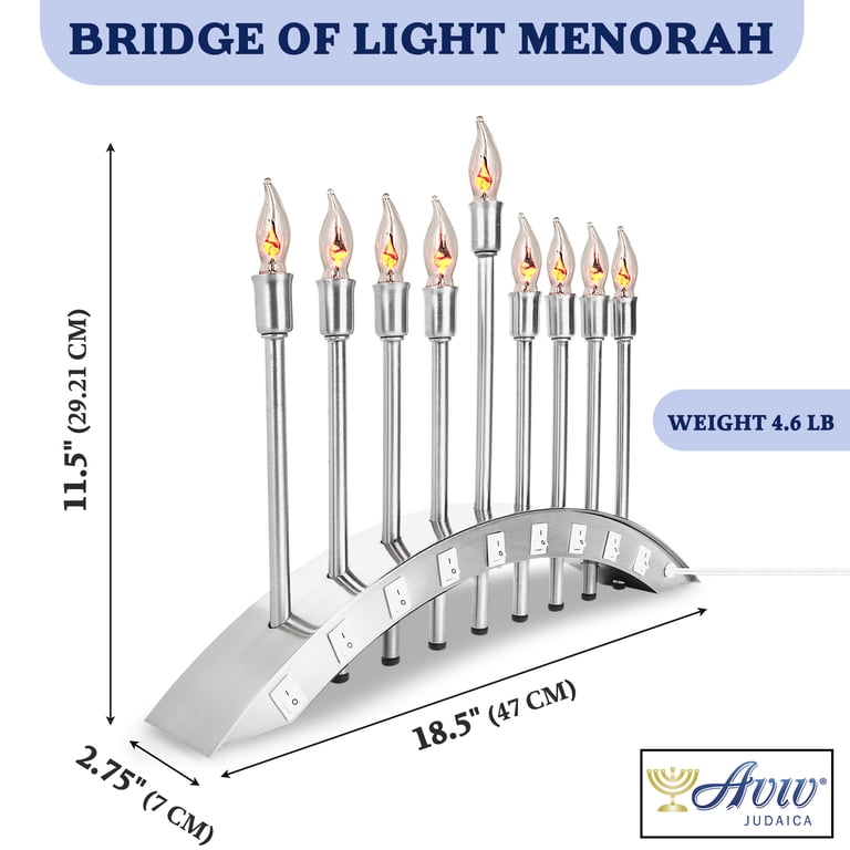 Brushed Stainless Steel Electric Menorah with Flickering Flames photo 3