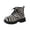 Beige, variant on Girls Zebra Print Combat Ankle Boots Big Kids Side Zipper Lace Up Retro Fashion Short Booties Soft Non-Slip Platform Comfort Single Boots