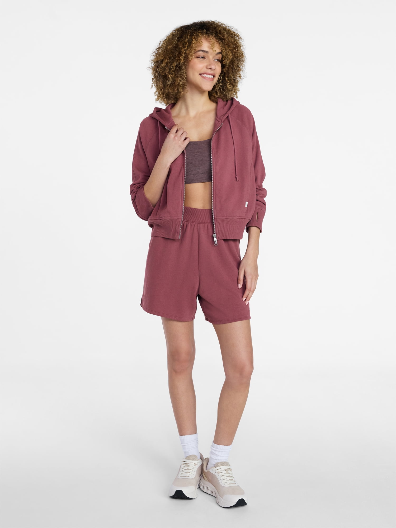 Athletic Works Women's Mineral Wash French Terry Cropped Zip Hoodie, Size XS-XXXL
