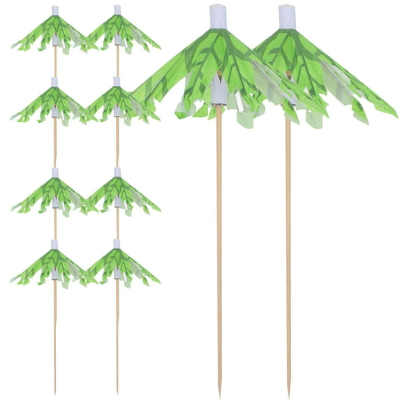 FRCOLOR 10 Count Green Drinking Umbrella Picks Paper and Bamboo Cocktail Decorations for Parties