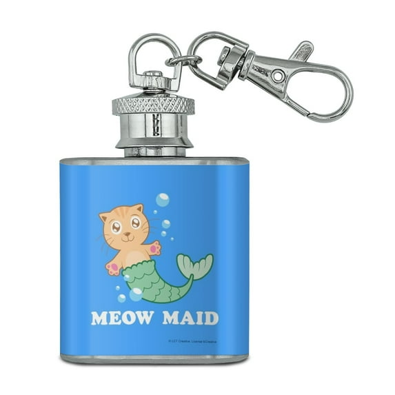 Meowmaid Cat Mermaid Funny Humor Stainless Steel 1oz Mini Flask Key Chain