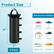 4 Heavy Duty Sand Bags for Canopy Tent Weights,  Large   Tent Weights, Outdoor  Shelter Accessories - Black, 6x20