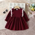 thumbnail image 2 of XEGLSBU Girls Dresses Size 14-16 Fancy Toddler Girls Dress Winter Long Sleeve Ruffles Ribbed Lace Solid Color Princess Dress Dresses for Girls 4-6 Red Size 2-3 Years, 2 of 5