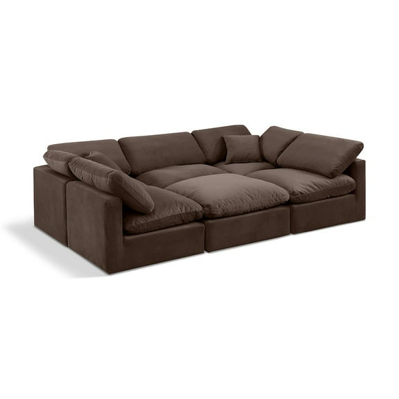 Meridian Furniture Indulge 164" Velvet U-Shaped Modular Sectional in Brown