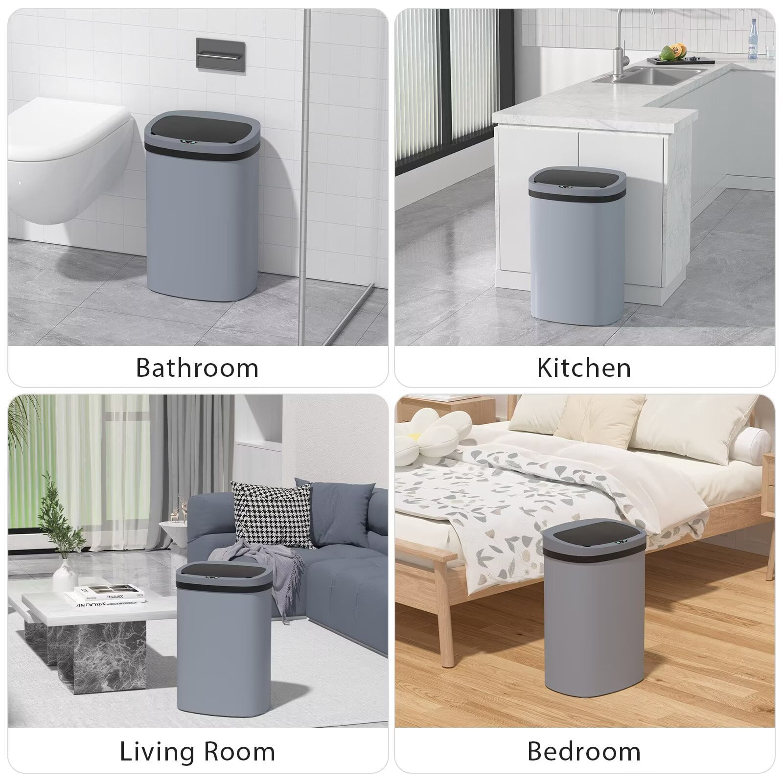 CL.HPAHKL Kitchen Trash Can 13 Gallon, Touchless Automatic Garbage Can with Lid, Motion Sensor Trashcan for Kitchen Bathroom Office, Gray