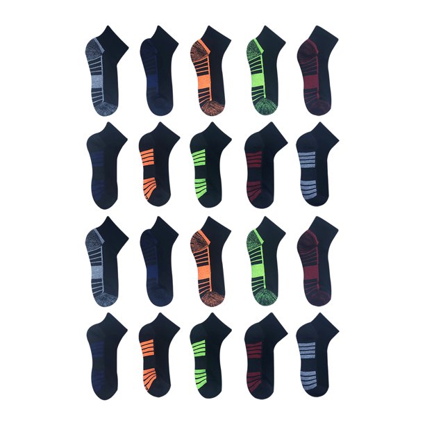 Athletic Works Boys Cushioned Ankle Socks, 20Pack S (48.5) L (39