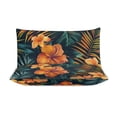 thumbnail image 3 of 3 Pcs Soft Bedding Set, Includes 1 Duvet Cover with Zipper And 2 Pillow,Shams Hawaiian Hibiscus Garden Orange Flowers Full(79"×90"), 3 of 8