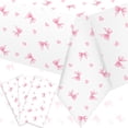 thumbnail image 1 of 3 Pack Coquette Pink Bow Tablecloth 54 x 108 Inch Plastic Wedding Baby Shower Tablecloths Disposable Christmas Rectangle Pink Bow Pattern Table Cloth for Party Dining Indoor Outdoor(White), 1 of 6