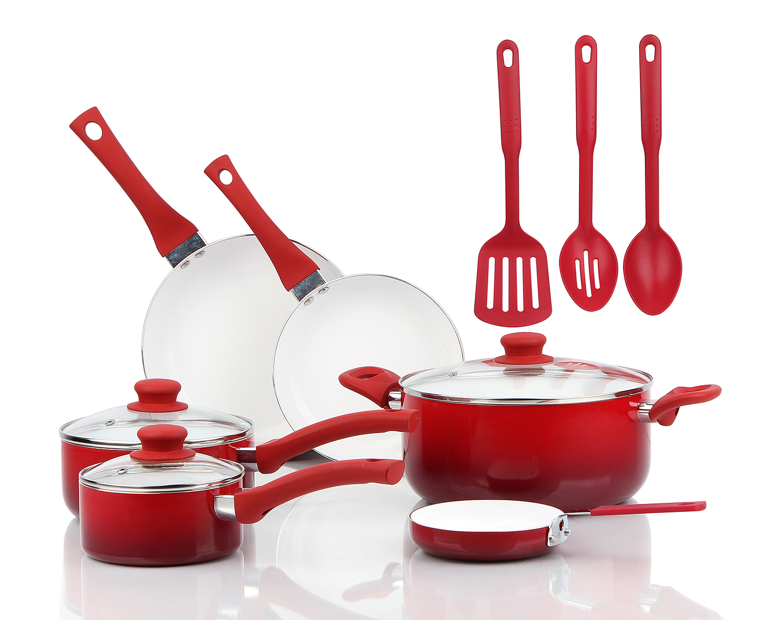 Mainstays Ceramic Nonstick 12 Piece Cookware Set, Red Ombre - image 7 of 8