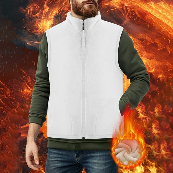 Men's Winter Fleece Vest, Thermal Sleeveless Vest for Men with Thickened Warm Plush Lining, Solid Color