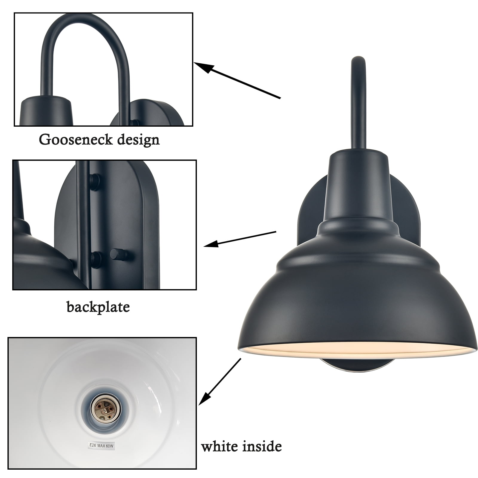Moose Outdoor Proch Light Fixture Gooseneck Barn Light Black Patio Light 1-Light