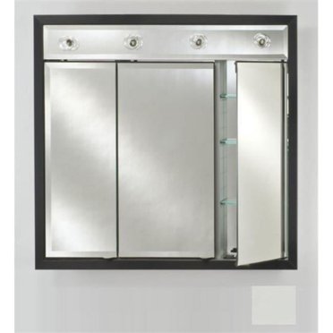 Afina Corporation TD-LC4434RCOLWT 44 in.x 34 in.Recessed Triple Door Cabinet with Contemporary Lights - Colorgrain White