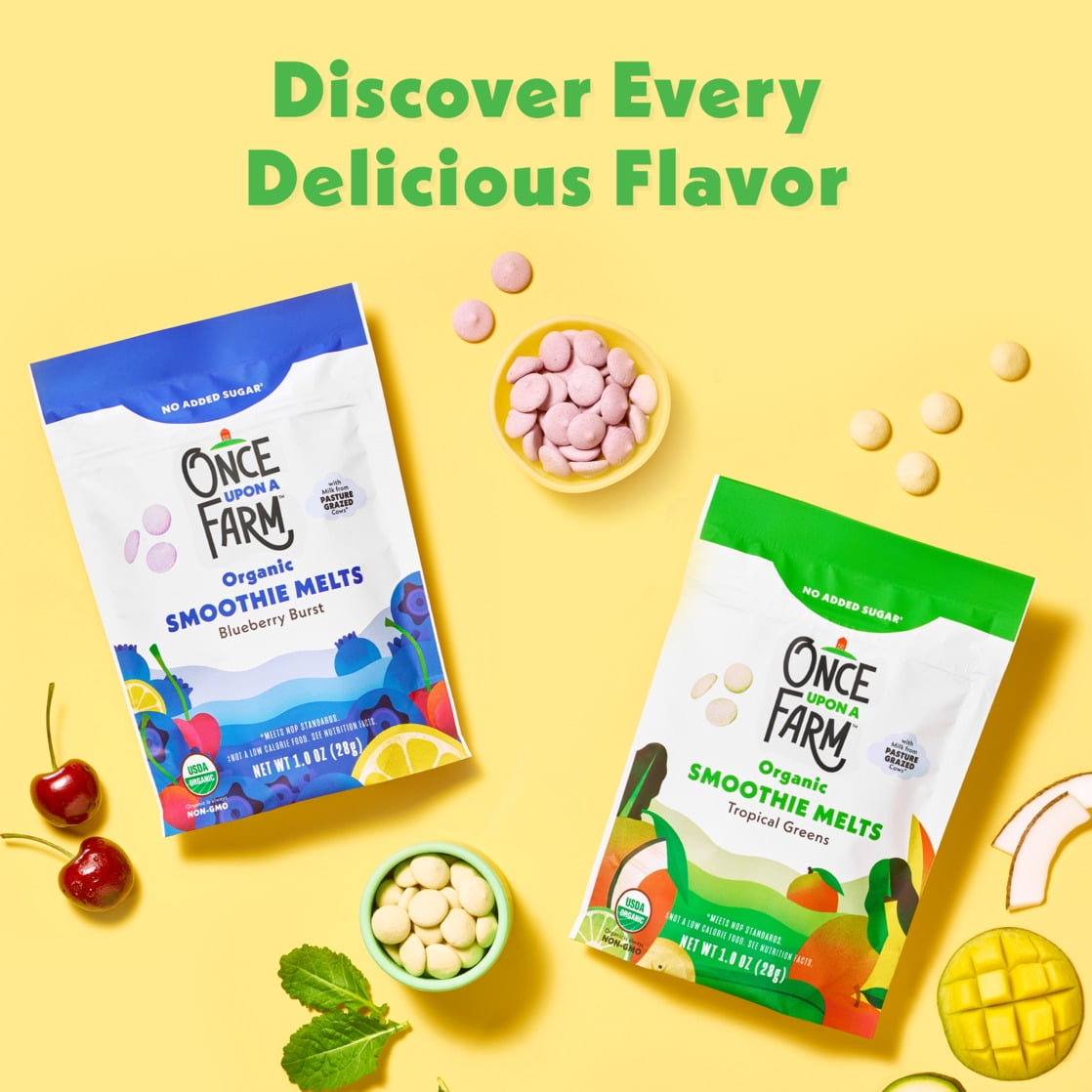 (2 pack) Once Upon a Farm Organic Smoothie Melts, Tropical Greens, 1oz Bag