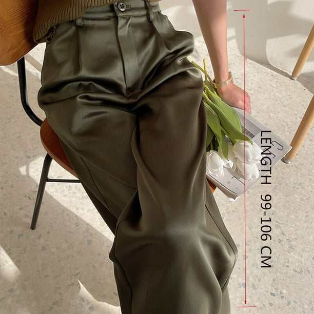 NOVEDAD DE VERANO 2023, pantalones de satén de seda para mujer, pantalones de traje de pierna ancha informales negros de cintura alta a la moda coreana para mujer, pantalones de gran tamaño Tan Jianjun unisex