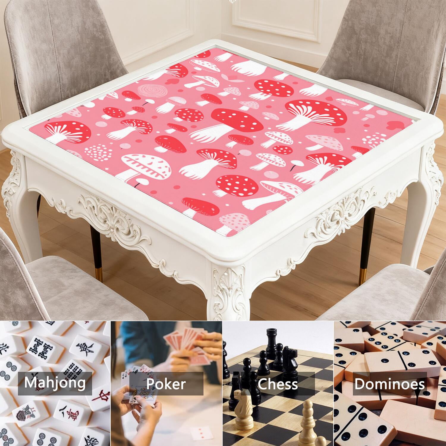 31.5 Inch Plants Pattern Mahjong Pad Made of Durable Rubber with Anti-Slip Non-Skid Properties and Noise Dampening Features for Card Games Board Games