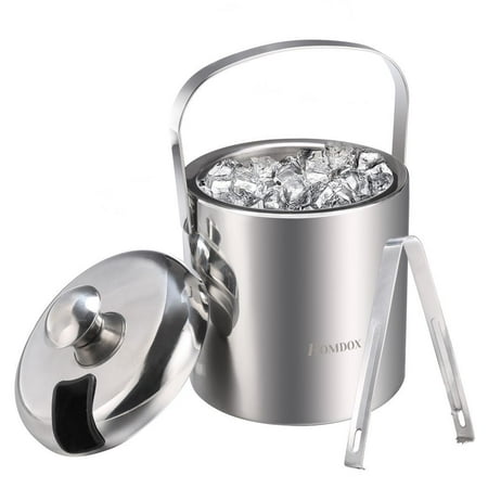 9.8'' Stainless Steel Handle Ice Bucket Chrome Finish Thick Ice Pail with Tweezers