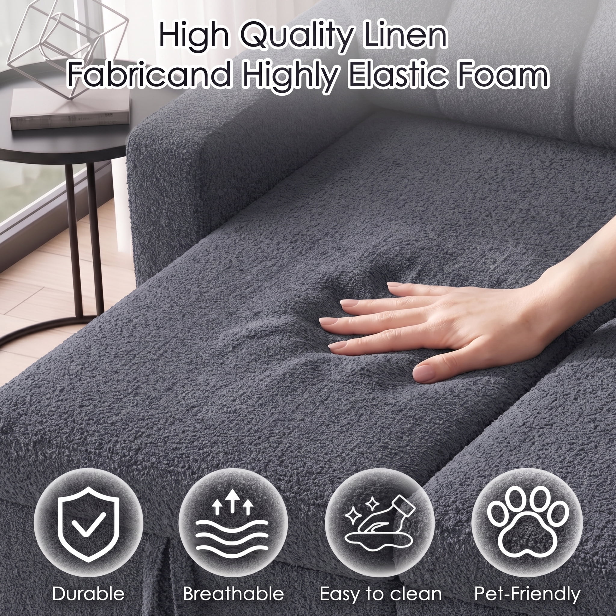 avobird 82" L Shaped Sleeper Sofa Bed, 3-Seat Convertible Sectional Couches with Storage Chaise, Terry Cloth Pull Out Couch for Living Rooms, Apartment, Dark Gray