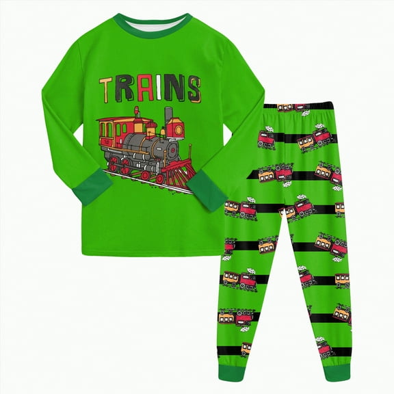 UAYOTSE Boys Pajamas Toddler Boys Long Sleeve Cotton Pjs Kids Sleepwear Sets(7-8 Years,Z112-Green)