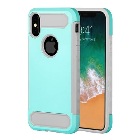 Insten Dual Layer Hybrid Rubberized Hard PC/Silicone Case Cover for Apple iPhone XS X - Teal (Bundle with Anti Spy Privacy Tempered Glass Screen (Best Anti Spy For Android)