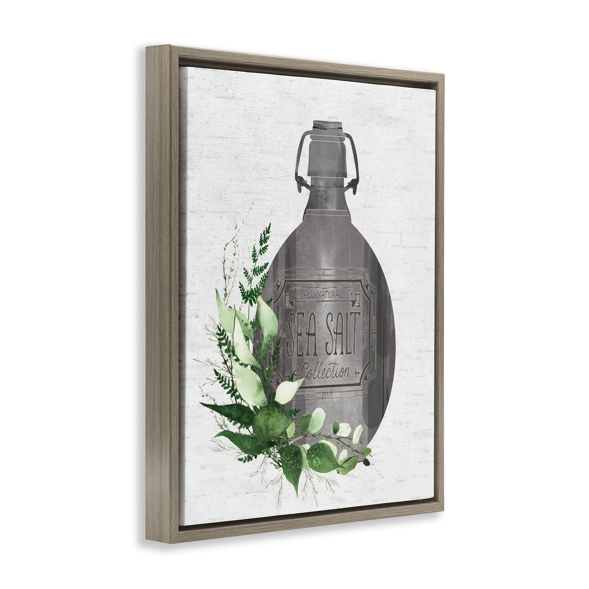 Vintage Bottle with Bathroom Herbs Brown Framed Floater Canvas Wall Art, design by Lettered and Lined