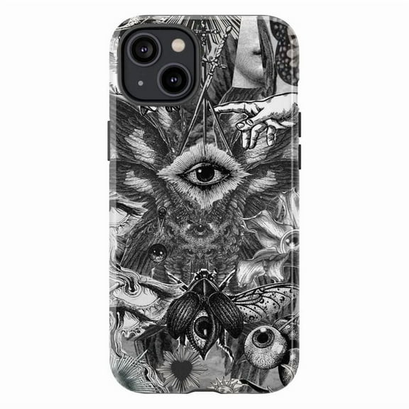 Mystic All-Seeing Eye Phone Case, Black and White Surreal Occult Collage Design, Esoteric Aesthetic Protective Cover for iPhone 16 15 14 13 12 11 Pro Max Plus Mini