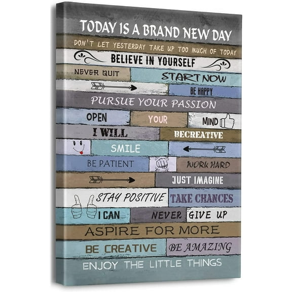 Motivational Wall Art Framed Canvas for Office Inspirational Wall Decor for Home Office Bathroom Bedroom Classroom Gym - Rustic Positive Quotes Word Artwork Wall Decor 12" x 16"