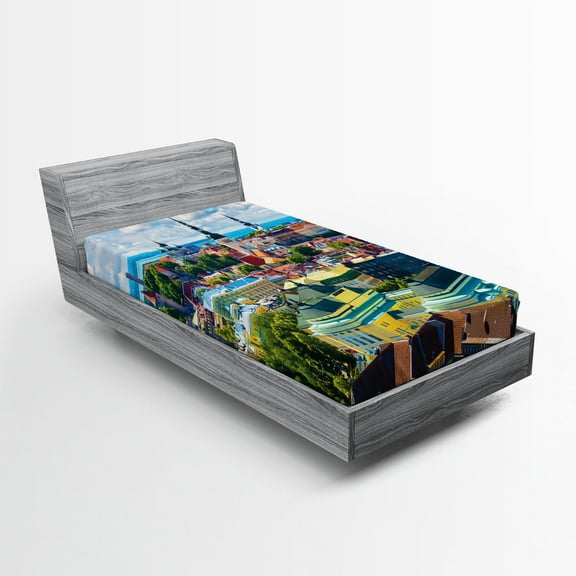 Ambesonne European Fitted Sheet, Town Tallinn Estonia, Twin Size, Multicolor
