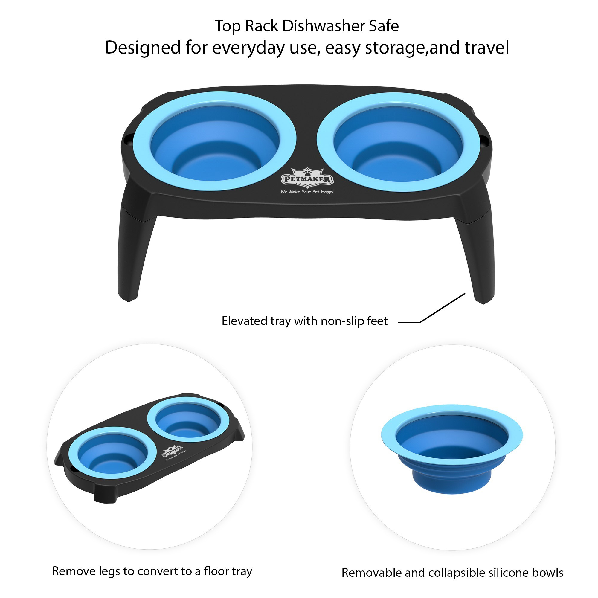 PETMAKER Elevated Food & Water Bowl with Nonslip Stand for Dogs & Cats