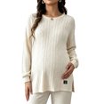 thumbnail image 2 of Women's Maternity Sweaters Long Sleeve Textured Knit Pullover Tops Crewneck Side Slit Pregnancy Clothes Casual Fall Winter Cozy Jumper Bump Friendly, 2 of 5