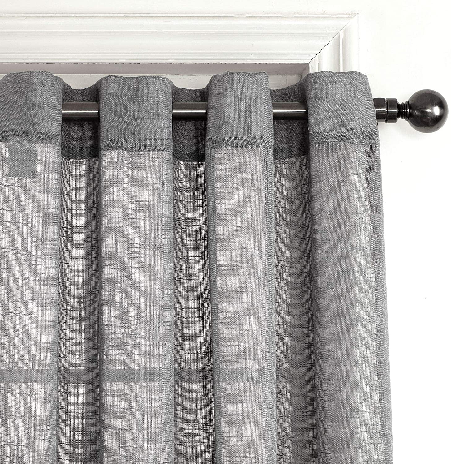 2 Piece Linen Textured Semi-Sheer Grommet Top Curtain Panel Drape Set (84" Long, Grey)