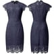 thumbnail image 5 of Vestido de cóctel elegante floral de encaje sin mangas para mujer, cuello redondo, hasta la rodilla, para fiestaXL brillar Electrónica, 5 of 5