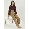 thumbnail image 3 of DressBerry Women's Solid Poly Rayon Square Neck Ruffled Border Cropped Blouse Long Balloon Sleeves Casual&nbsp;Summer Wear Above Waist Length Regular Short Top, 3 of 7