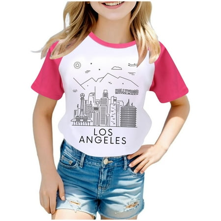 

Girls Shirts Us City Print Raglan Short Sleeve T Shirts Long Sleeve Softball Top 8-9 Years