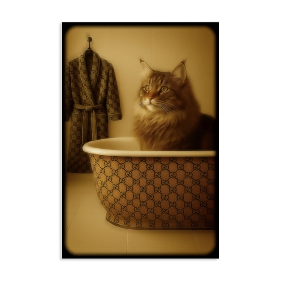 Stupell Industries Eclectic Couture Main Coon in Luxury Tub Canvas Art, 16 x 24, by Grotto Studios