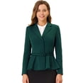 thumbnail image 1 of Blazer peplum vintage Allegra K de manga larga con cinturón y solapa con muescas para mujer Verde oscuro S, 1 of 5